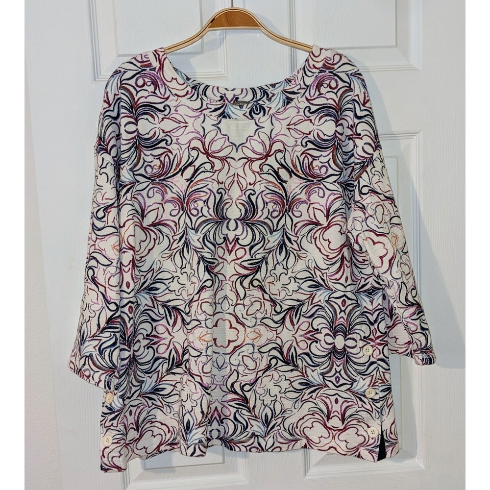 T Byโ Talbots Floral Print Button Accent 3/4 Sleeve Tunic Top Blouse XL